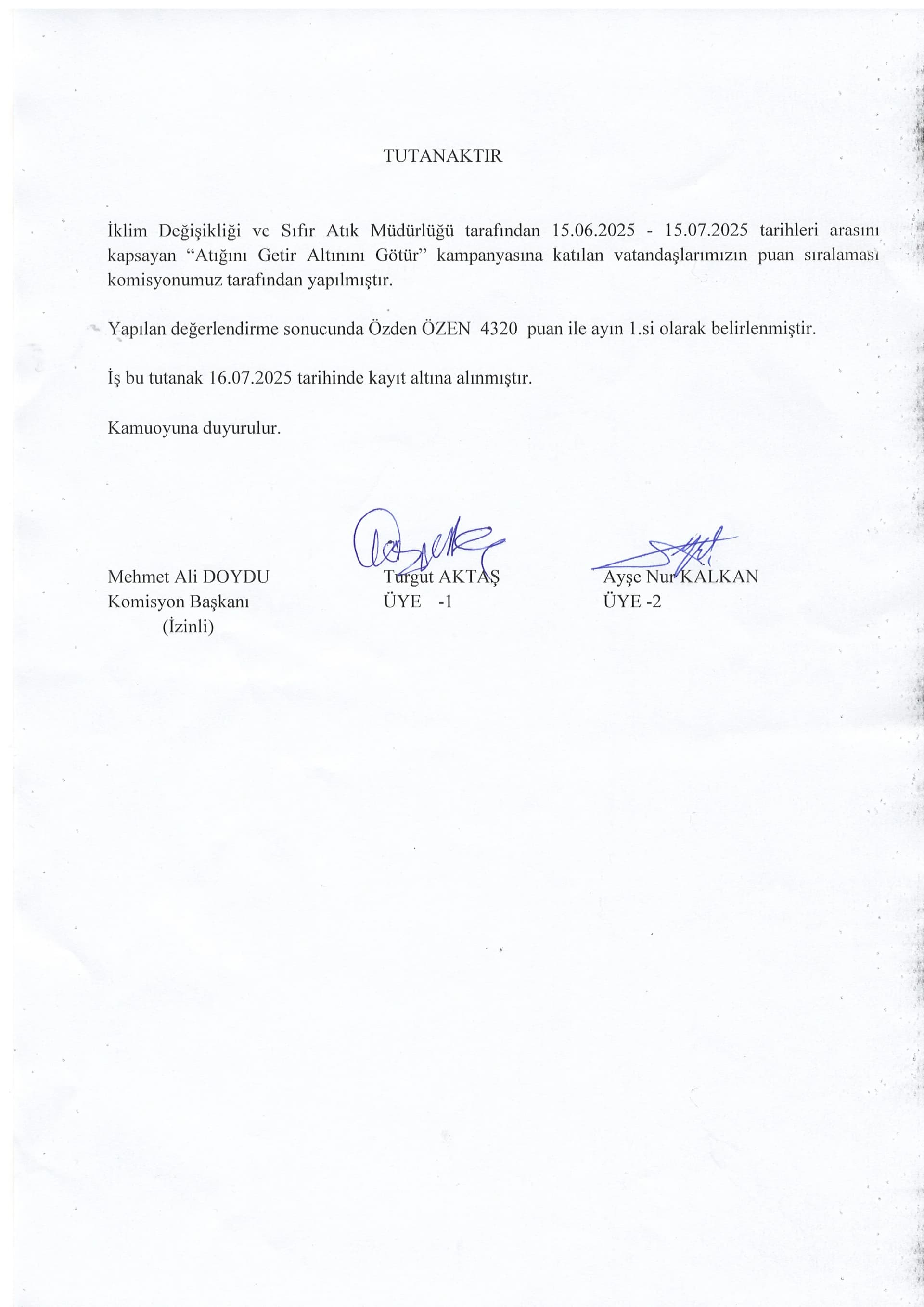 “Atığını Getir Altınını Götür” Kampanya Duyurusu